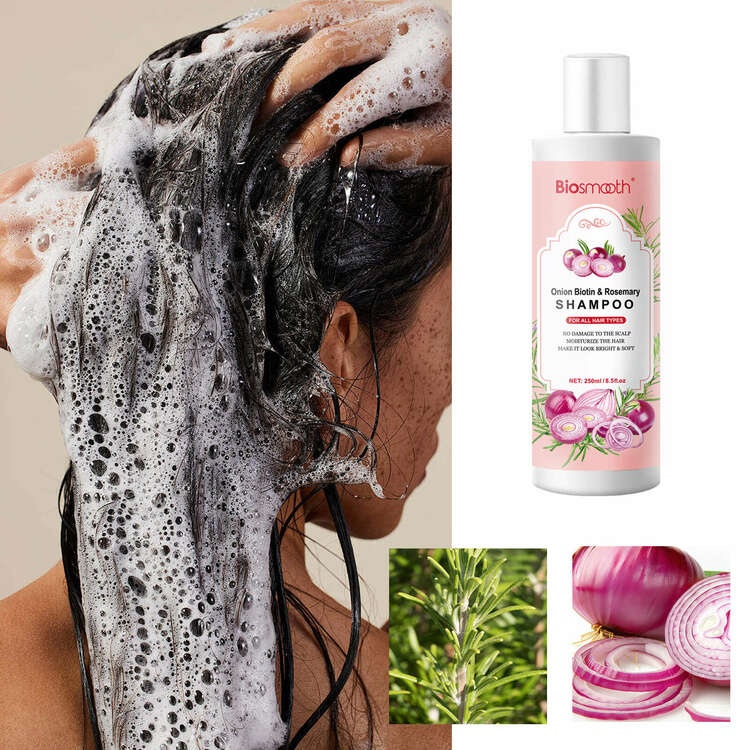 Biosmooth Onion Biotin and Rosemary Shampoo for Stronger, Thicker and Longer Strands - Soft Shine, Anti-Hair Loss and Thinning, Growth Formula