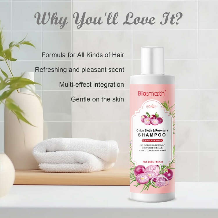 Biosmooth Onion Biotin and Rosemary Shampoo for Stronger, Thicker and Longer Strands - Soft Shine, Anti-Hair Loss and Thinning, Growth Formula
