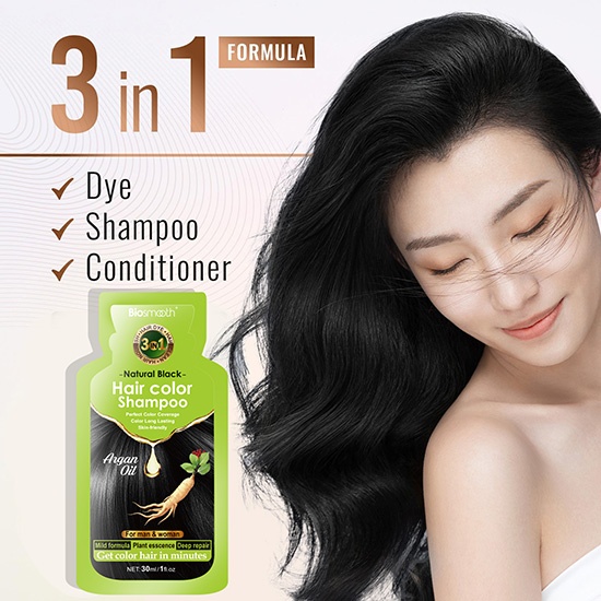 Biosmooth dye shampoo and conditioner 3 in 1 natural black hair shampoo for man and woman