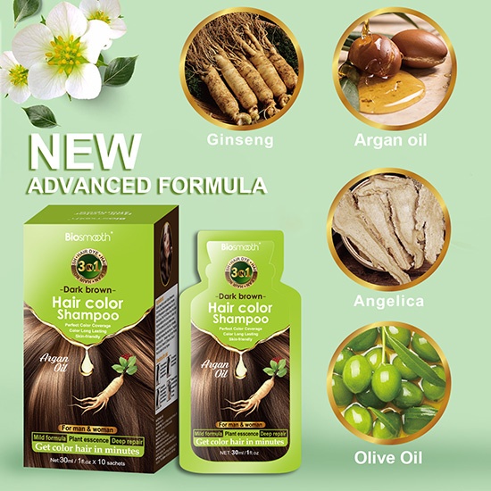 Grey coverage long lasting natural looking dark brown hair shampoo for man and woman