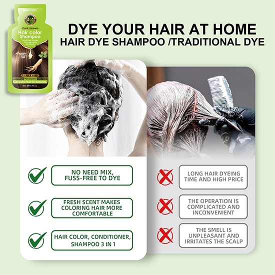 Grey coverage long lasting natural looking dark brown hair shampoo for man and woman