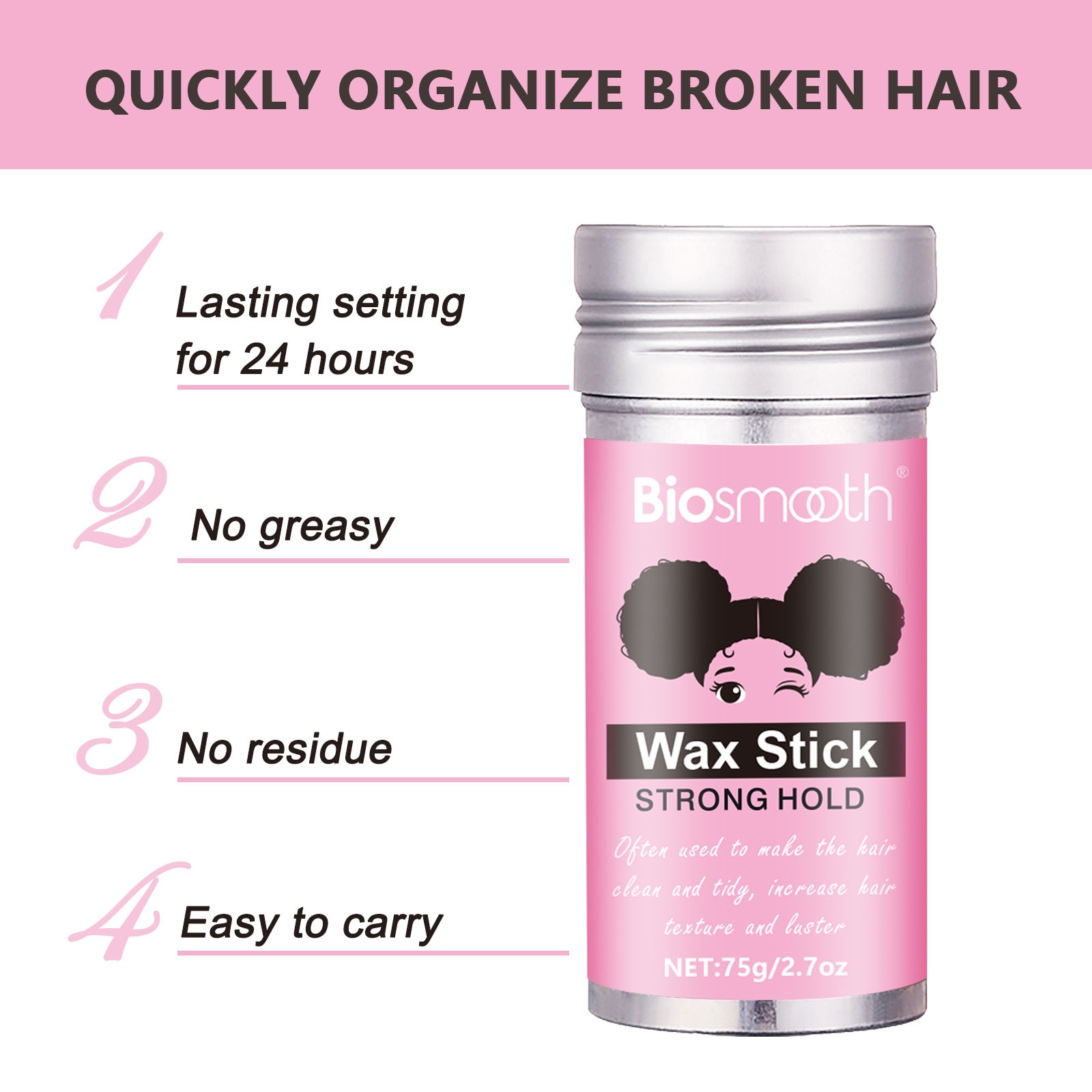 Hair Stick, Hair Wax Stick, Hair Pomade Stick, Hair Styling Wax Stick, Hair  Edge Control Gel Stick Hair Line Styling Smooth Hairs Non Greasy 2.7Oz 75g